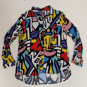 Big Dart Abstract Rainbow 90s Button Up Blouse Eu 44/ Size 12 Large [65]
